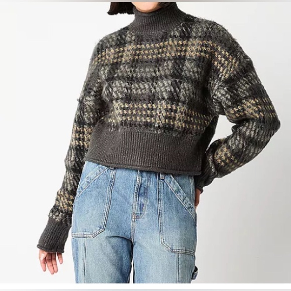Arizona Mock Neck Plaid Sweater(L21” B 34.5”-38.5”)